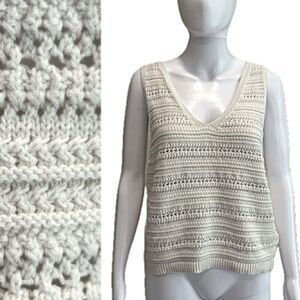 Gap Crochet Knit Sweater Vest Tank Top Womens Size Large Cream Double V-Neck